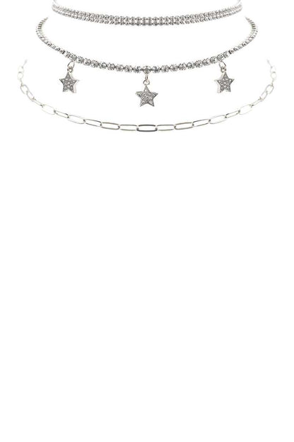 Rhinestone Star Charm 3 Layered Necklace