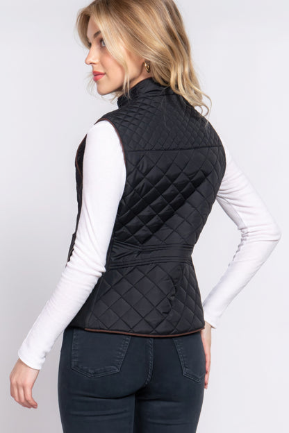 Suede Piping Quilted Padding Vest